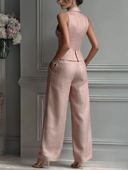PAULA | Traje de dos piezas con cuello en V y botones
