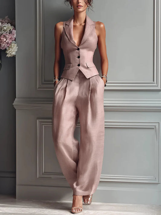 PAULA | Traje de dos piezas con cuello en V y botones